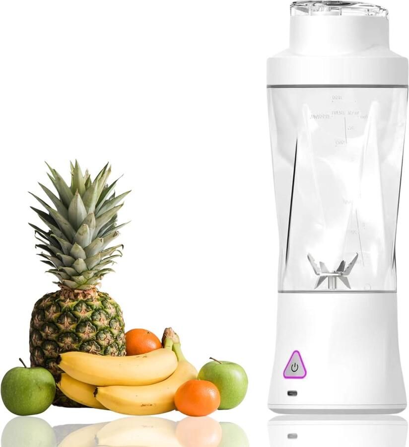 Draagbare sapcentrifuge blender USB-oplaadbare smoothie maker met 6 verbeterde messen en 6000mAh batterij 700ml 24oz inhoud ideaal voor smoothies proteïneshakes op reis en op kantoor (wit)