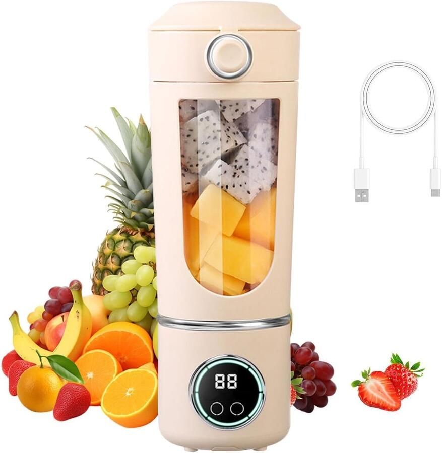 Draagbare Smoothie Blender Mini Mixer Gezonde Drankjes Maken 12 Roestvrijstalen Messen 700 ml Beige