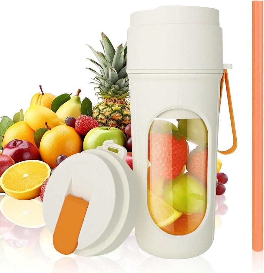 Draagbare smoothie maker 450 ml draagbare blender met 12 roestvrijstalen messen mini smoothie blender kleine USB-standblender geschikt voor sportschool kantoor kamperen reizen (1500 mAh oranje)