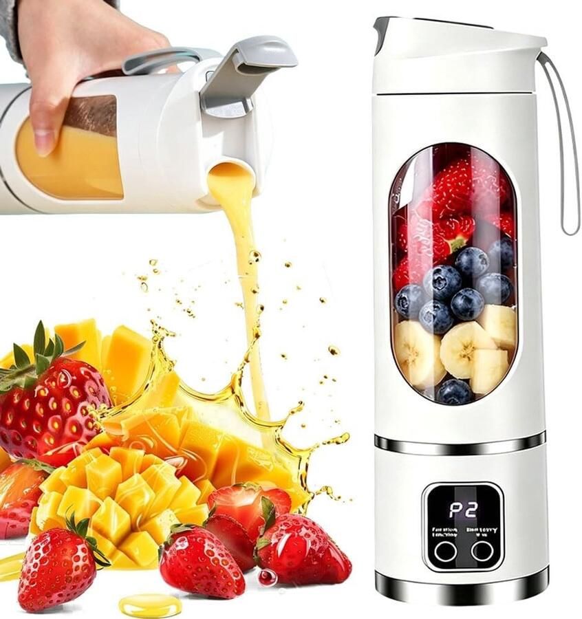 Draagbare smoothie maker 450 ml USB oplaadbare mini blender met 12 messen en LED-display ideaal voor shakes en milkshakes onderweg