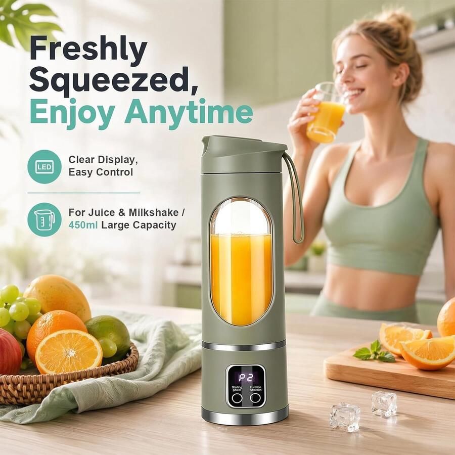 Draagbare Smoothie Maker 450ml USB-oplaadbaar 3 Snelheden BPA-vrij