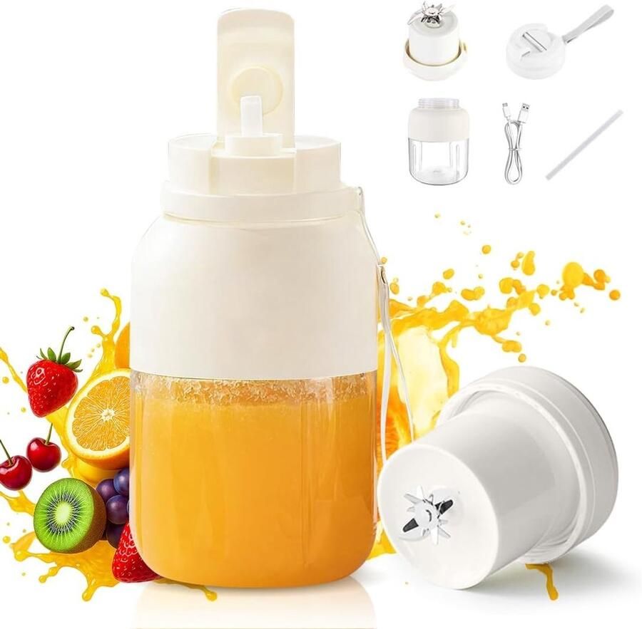 Draagbare Smoothie Maker Kunststof USB Oplaadbaar 1300 ml Capaciteit Voor Reizen en Sport