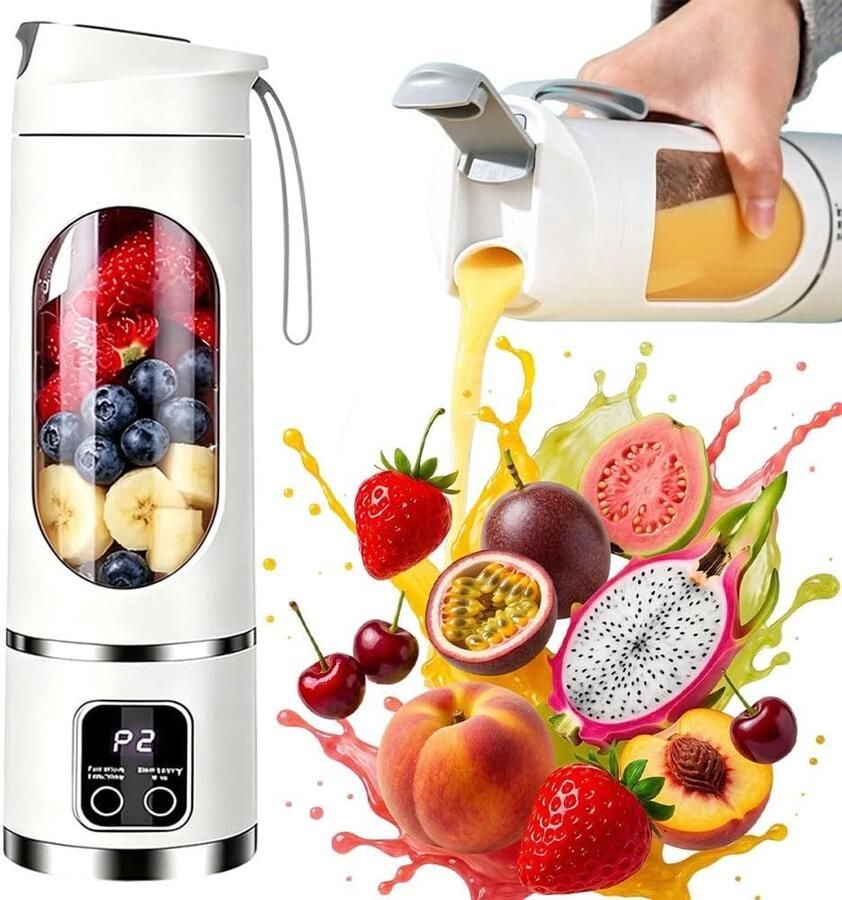 Draagbare smoothie maker met 450 ml capaciteit 12 messen en LED-display voor shakes en smoothies ideaal voor sport en reizen