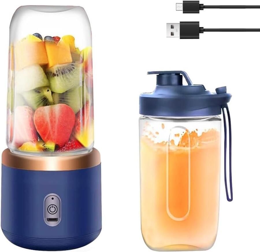 Draagbare Smoothie Maker van 400ml met Reisdeksel USB Mini Blender voor Fruit Sap en Jam met 6 Messen