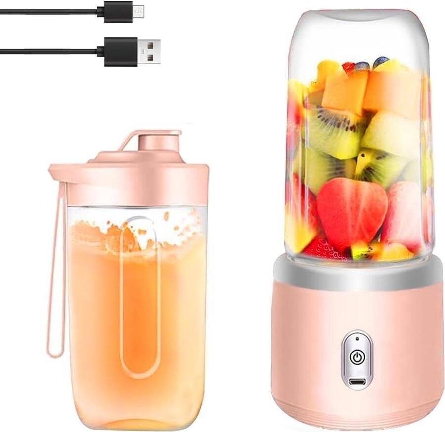 Draagbare Smoothie Maker van 400ml met Reisdeksel USB Mini Blender voor Fruit Sap Jam en Shakes met 6 Messen Roze Kleur
