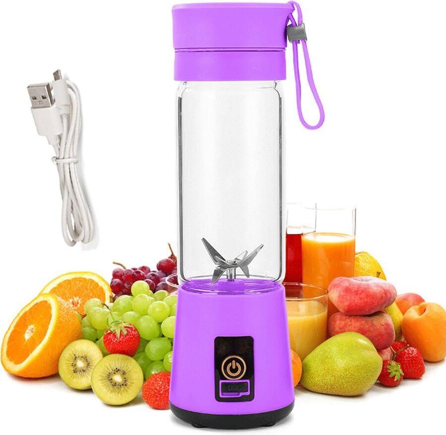Draagbare smoothieblender Kitchen Blender Draadloze persoonlijke blender 400 ml Smoothie makers Oplaadbaar via USB-C 6 messen werken Sapbeker voor onderweg Krachtig mixen Vers geperst voor sport kantoor Paars
