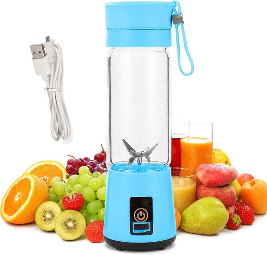 Draagbare smoothieblender Kitchen Blender Draadloze persoonlijke blender 400 ml Smoothie makers Oplaadbaar via USB-C 6 messen werken Sapbeker voor onderweg Krachtig mixen Vers geperst voor sport kantoor Blauw