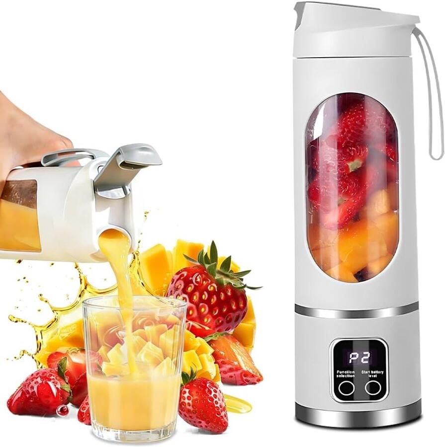 Draagbare Smoothiemaker Mini Blender Verse Drankjes Maken 12 Roestvrij Staal Messen 450 ml Wit
