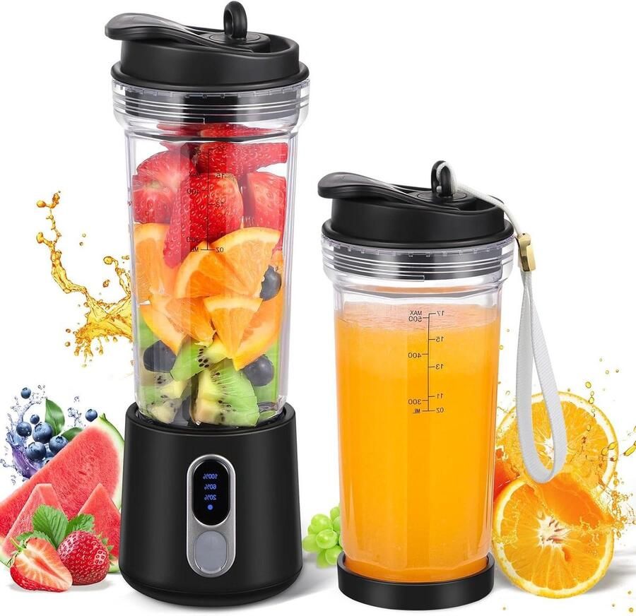 Draagbare Smoothiemaker Mixer To Go Gezonde Drankjes Maken USB Oplaadbaar 500 ml Zwart