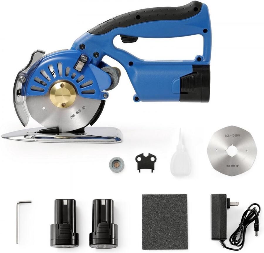 Draagbare stoffensnijder Elektrische industriële stoffenschaar 150 W Mes 10 cm Max. snijdikte 2 7 cm Draadloos Gelegeerd staal
