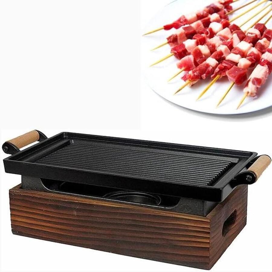 Draagbare Tafelgrill Gegoten Aluminium Kooktoestel Kamperen Picknicken Duurzame Antiaanbaklaag 18x18x15 cm Zwart