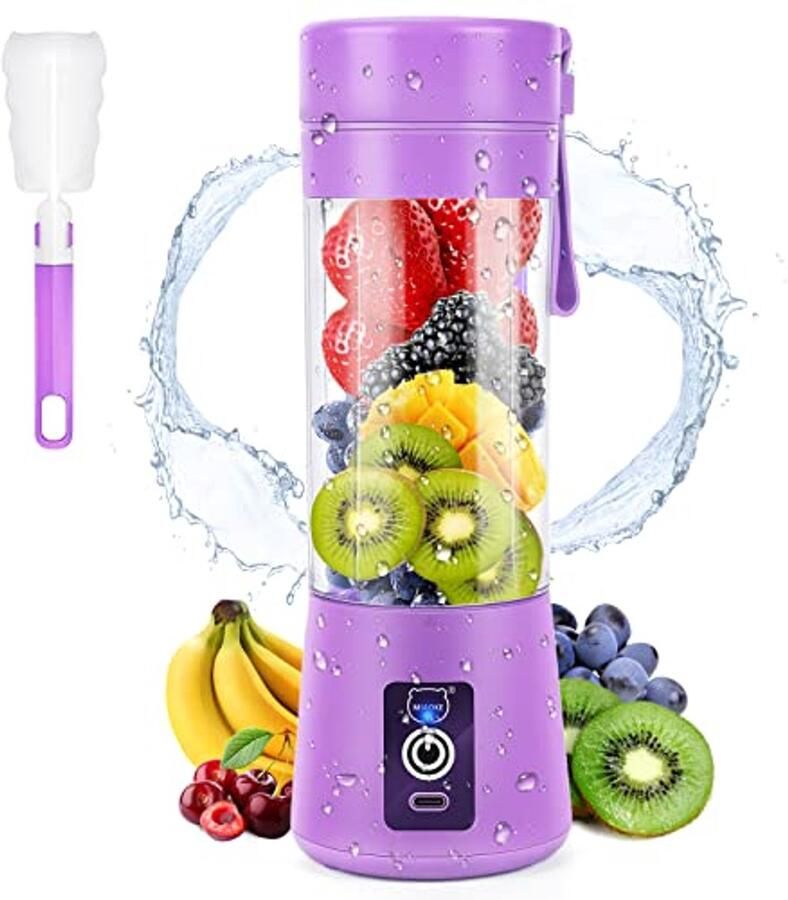 Draagbare USB Blender voor Smoothies en Sap Mini Sapcentrifuge met 6 Roestvrijstalen Messen voor Thuis Kantoor en Buitenshuis