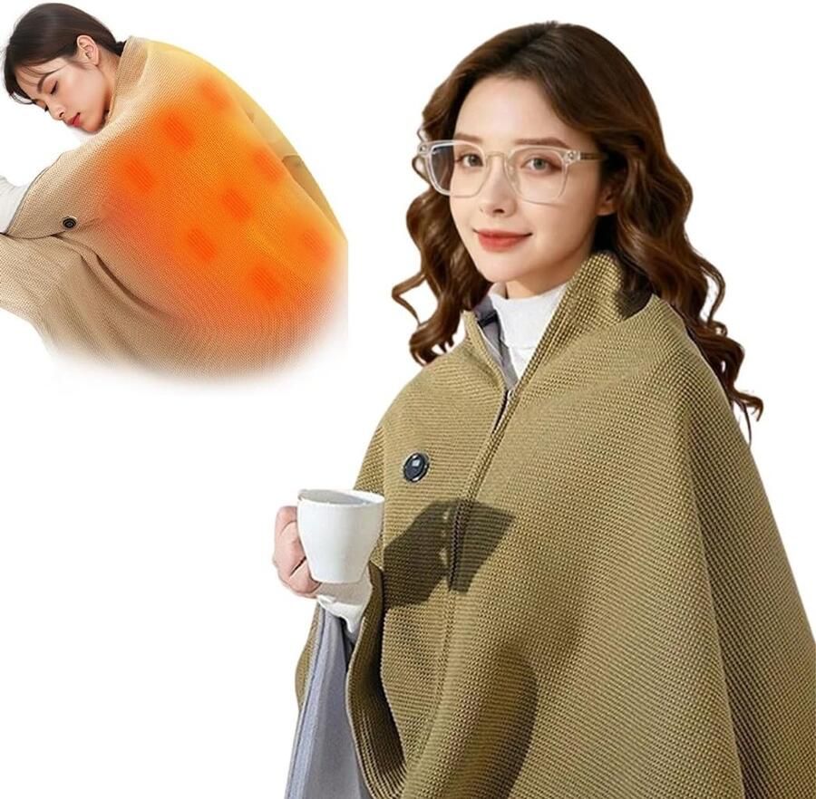 Draagbare USB Verwarmde Dekken Sjaal met 3 Warmtestanden en Snel Opwarmen Beige Sjaal Wikkel voor Vrouwen Mannen voor Thuis Buiten Kantoor Gebruik Groen