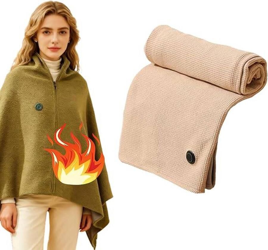 Draagbare USB Verwarmde Dekken Sjaal met 3 Warmtestanden en Snel Opwarmen Beige Sjaal Wikkel voor Vrouwen Mannen voor Thuis Buiten Kantoor Gebruik Aberdeel