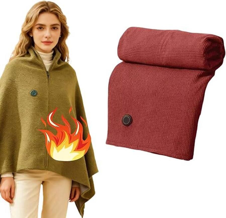 Draagbare USB Verwarmde Dekken Sjaal met 3 Warmtestanden en Snel Opwarmen Beige Sjaal Wikkel voor Vrouwen Mannen voor Thuis Buiten Kantoor Gebruik Rood