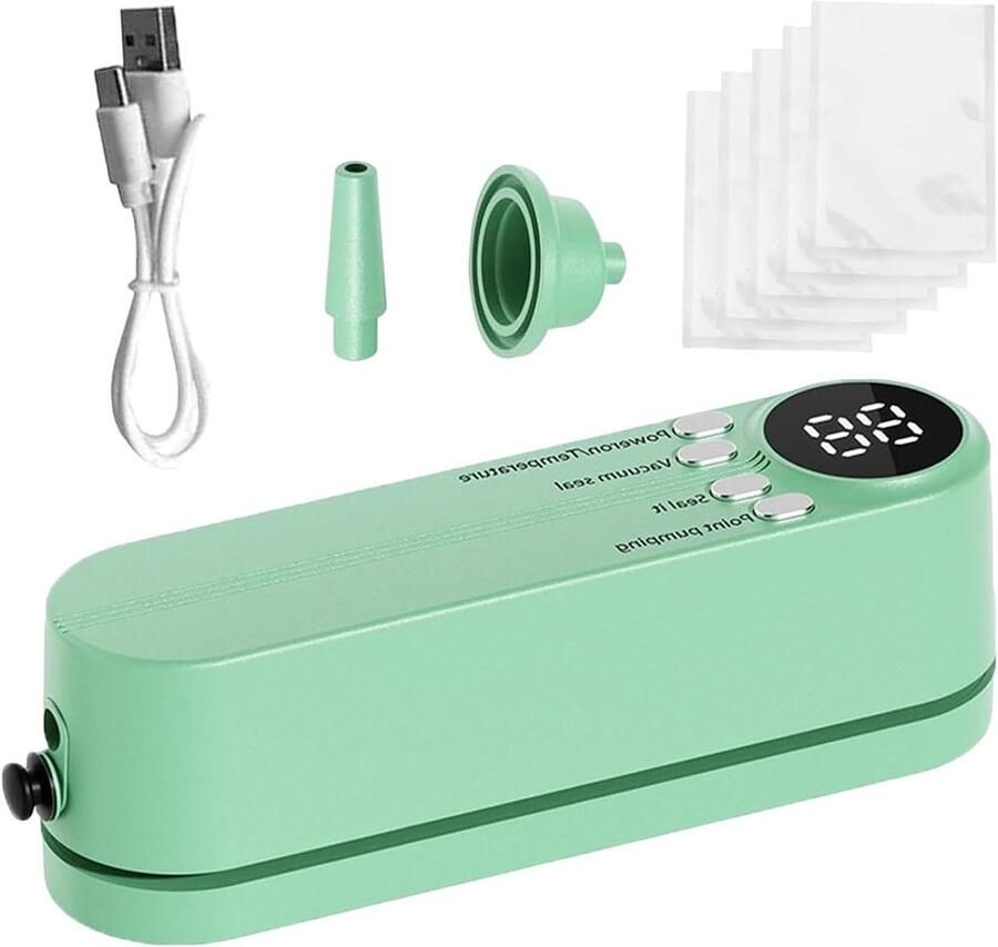 Draagbare Vacuüm Sealer Handheld Food Saver Voedsel Vers Houden Sterke Zuigkracht 195x58x68 cm Groen