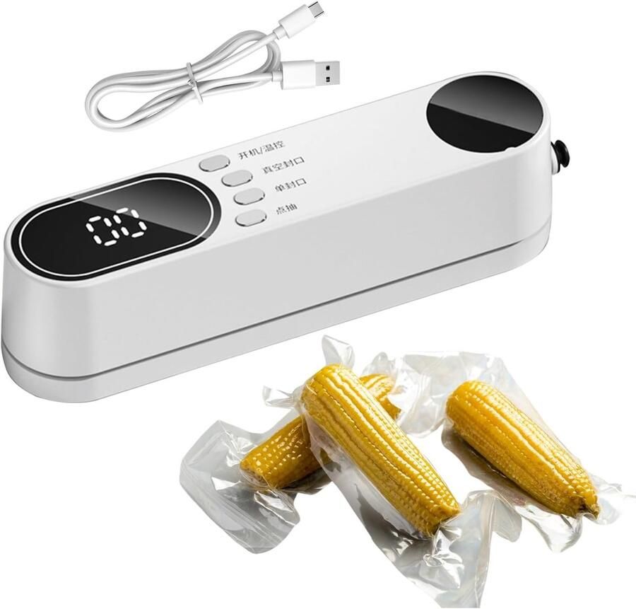 Draagbare Vacuümsealer Compacte afdichter Voedsel bewaren Draadloos en oplaadbaar 19.5 cm Wit