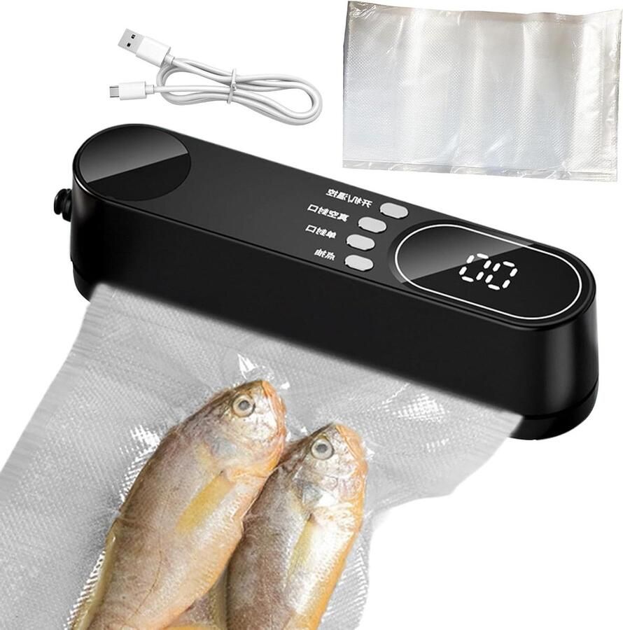 Draagbare Vacuümsealer Mini Sealer Voedsel Vers Houden Handheld Draadloos 19.5 cm Zwart