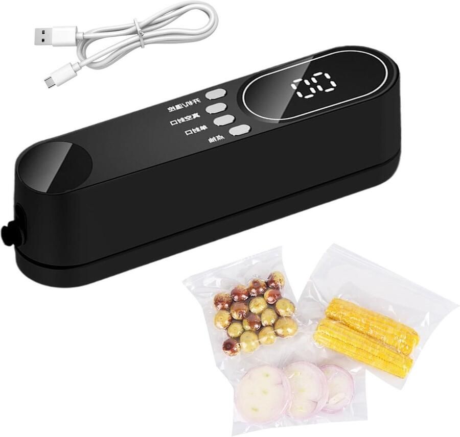 Draagbare Vacuümsealer Voedsel Saver Sealer Voedsel Vers Houden Draadloos en Oplaadbaar 19.5 cm Zwart