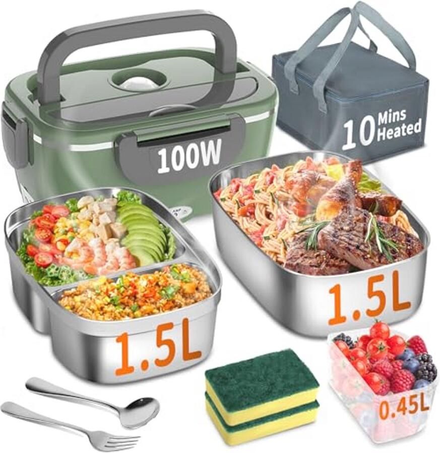 Draagbare verwarmde lunchbox 1 8L 3-in-1 voedselverwarmer voor onderweg
