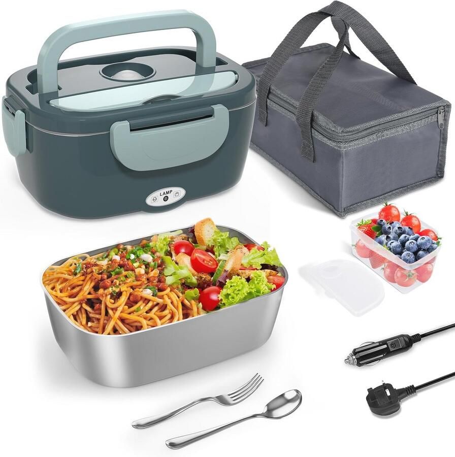 Draagbare Verwarmde Lunchbox voor Werk en Auto 1 5 L Thermo-Warmtebox met Uitneembare Roestvrijstalen Broodtrommel