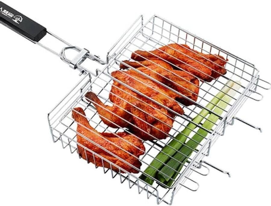 Draagbare Visgrillmand BBQ Grillmand Buiten Grillen Verwijderbaar Handvat 645 cm Zilver