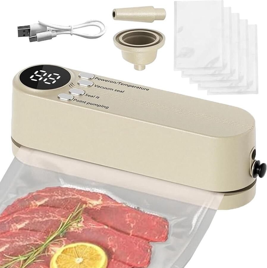 Draagbare Voedsel Sealer Vacuüm Zaksluiting Voedsel Bewaren Draadloos Oplaadbaar 20.5 cm Wit