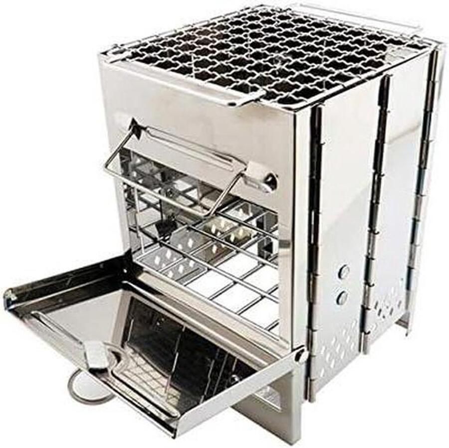 Draagbare Vuurkorf Opvouwbare Grill Buiten Koken 5-in-1 Functie Tafelmodel Zilver