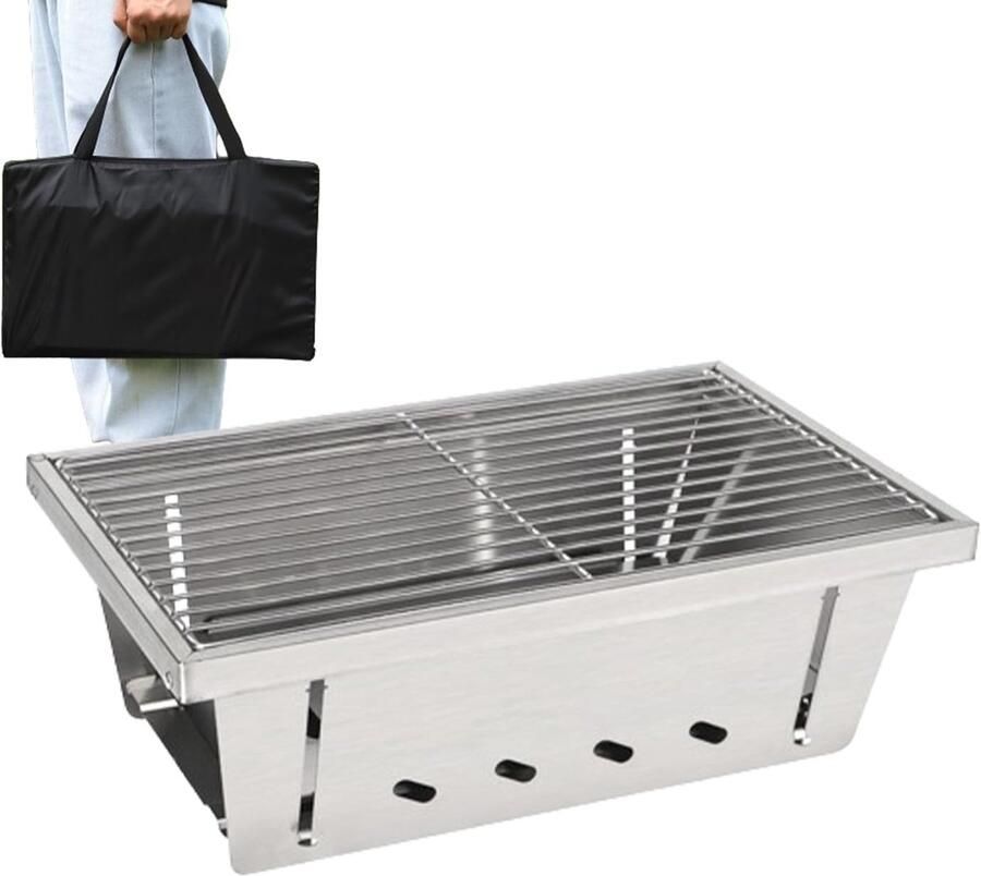 Draagbare Vuurplaats Kampvuur Grill Buiten Koken Roestvrij Staal 48 x 27.4 x 48 cm Zilverkleurig