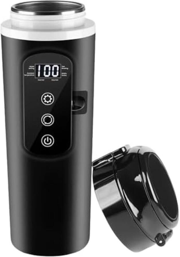 Draagbare waterkoker 12V 24V Auto Waterkoker 500ml Elektrische Reiswaterkoker RVS Met Temperatuurregeling 45-100°C Voor Auto Vrachtwagen Camper Camping Zwart