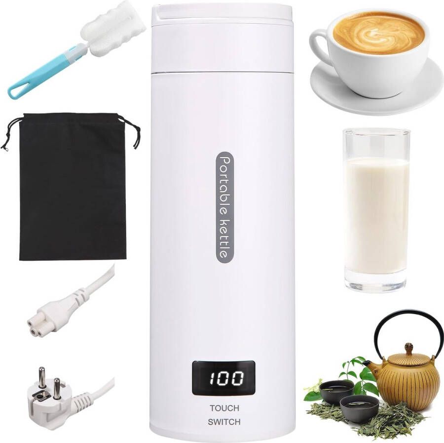 Draagbare Waterkoker 3-in-1 Mini Elektrische Waterbeker met Temperatuurregeling en Automatische Uitschakeling