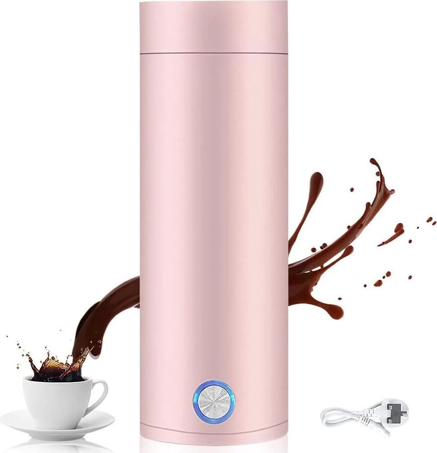 Draagbare waterkoker – 400 ml. Een roestvrijstalen elektrische reiswaterkoker die veilig is voor babyflesjes en geschikt is voor het zetten van thee koffie en babyvoeding