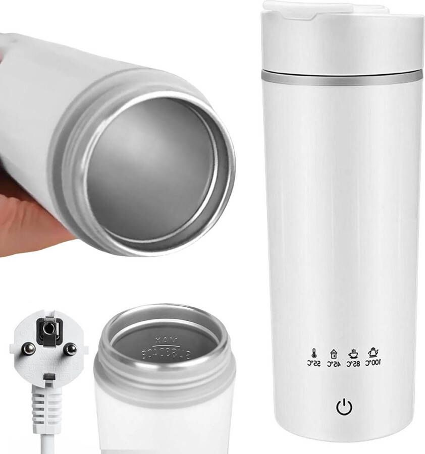 Draagbare waterkoker 400 ml elektrische mini-waterkoker thermoskan 3-in-1 reiswaterkoker voor onderweg melk koffie water theebereiding met temperatuurinstelling