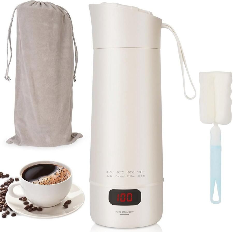 Draagbare Waterkoker 400 ml Mini Elektrische Waterbeker met Temperatuurinstelling en Automatische Uitschakeling