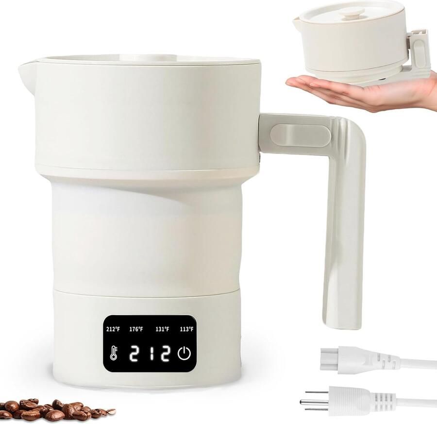 Draagbare waterkoker 600 ml Kleine waterkoker Opvouwbare mini-waterkoker 4 voorgeprogrammeerde programma's geschikt voor hotels kantoren campings enz. beige