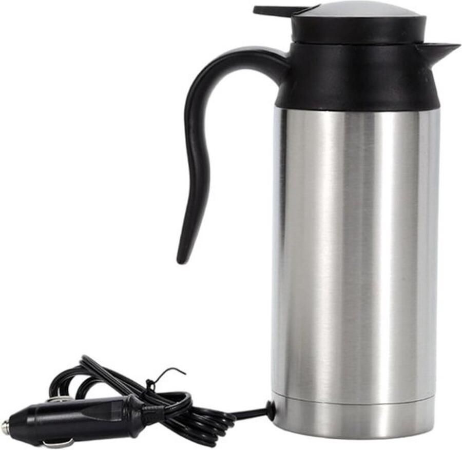 Draagbare Waterkoker Auto Waterkoker Warme Dranken Onderweg 12V 24V Compatibel 750 ml Capaciteit Zilver