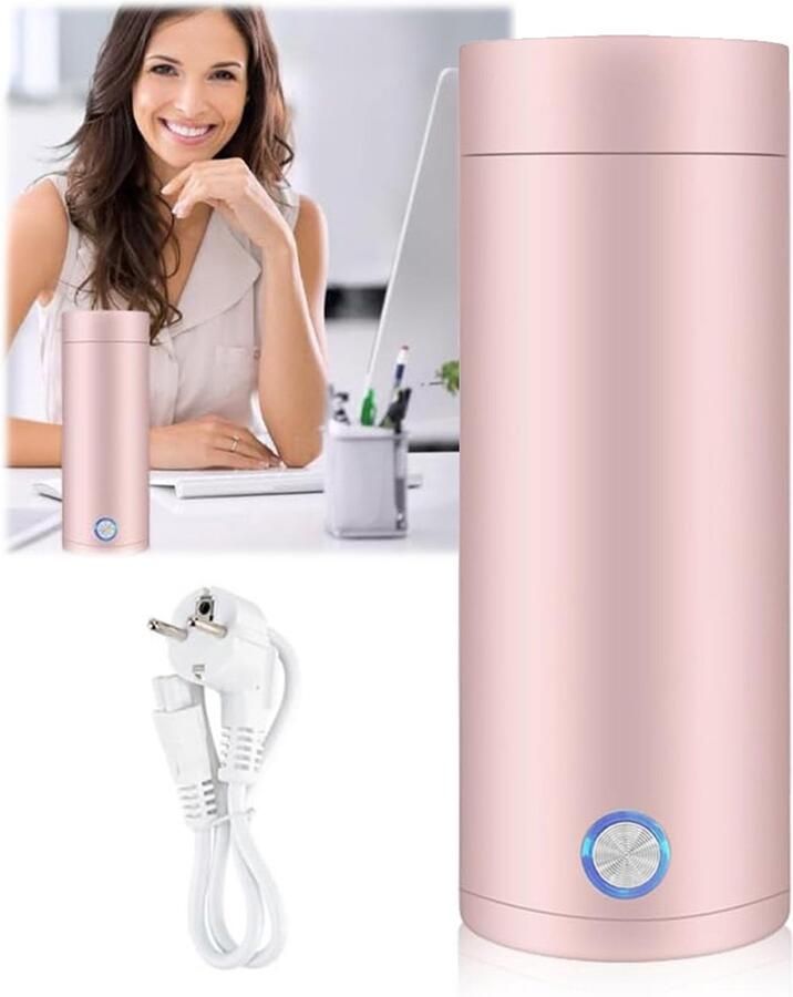 Draagbare Waterkoker Heetwaterdispenser Camping Waterkoker Kleine Waterkoker Reis Waterkoker Mini Waterkokers 400ML Roze 7 5 x 20 5 cm - Foto 2