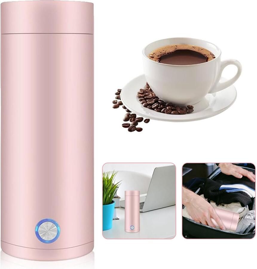 Draagbare Waterkoker Heetwaterdispenser Camping Waterkoker Kleine Waterkoker Reis Waterkoker Mini Waterkokers 400ML Roze 7 5 x 20 5 cm
