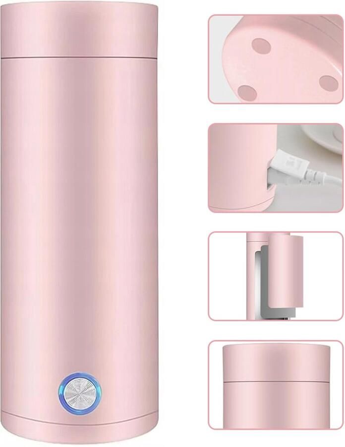 Draagbare Waterkoker Heetwaterdispenser Camping Waterkoker Kleine Waterkoker Reis Waterkoker Mini Waterkokers 400ML Roze 7 5 x 20 5 cm - Foto 2