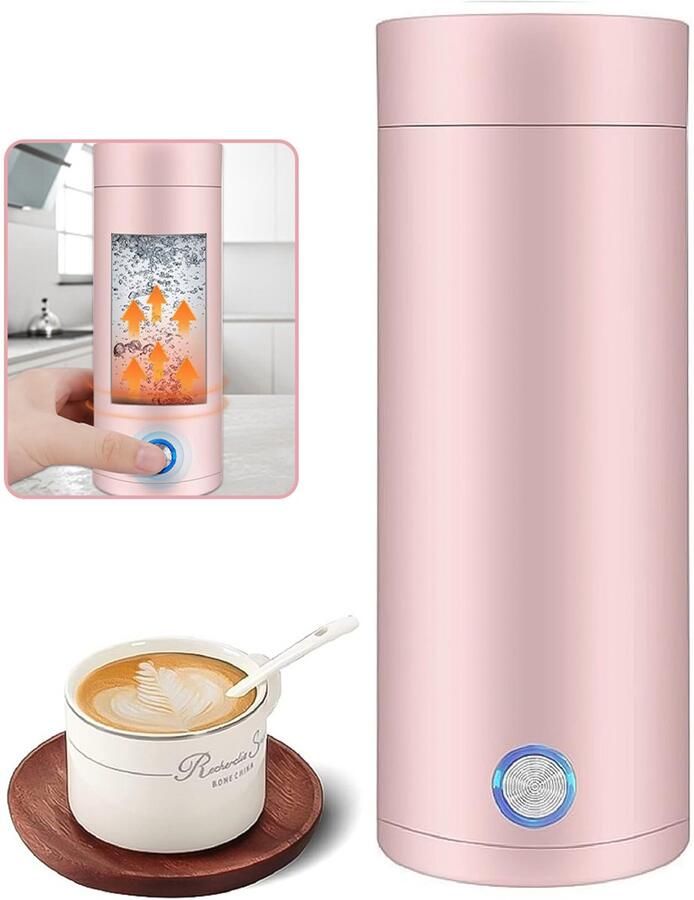 Draagbare Waterkoker Heetwaterdispenser Camping Waterkoker Kleine Waterkoker Reis Waterkoker Mini Waterkokers 400ML Roze 7 5 x 20 5 cm - Foto 4