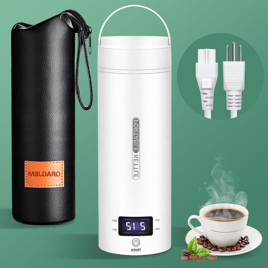 Draagbare waterkoker Mini theeketel Reizen en zaken 4 temperatuurstanden 450 ml capaciteit Wit