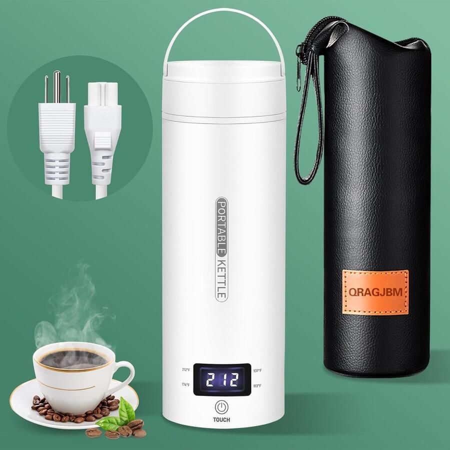 Draagbare Waterkoker Mini Theeketel Reizen en Zaken 4 Temperatuurstanden 450 ml Wit