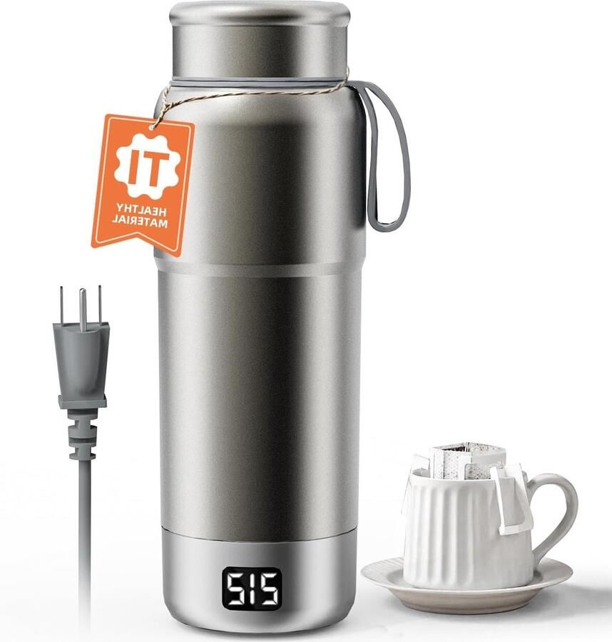 Draagbare Waterkoker Reis Waterfles Water Verwarmen Temperatuur Controle 520 ml Metaal