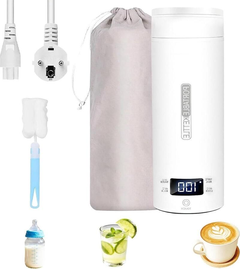 Draagbare Waterkoker Reis Waterkoker Snel Water Koken Compact Formaat 500 ml Wit