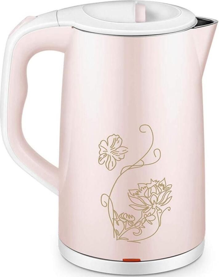 Draagbare Waterkoker Roestvrijstalen Waterkoker Snel Water Koken Dubbellaags Isolatiekan 2.2L Pink