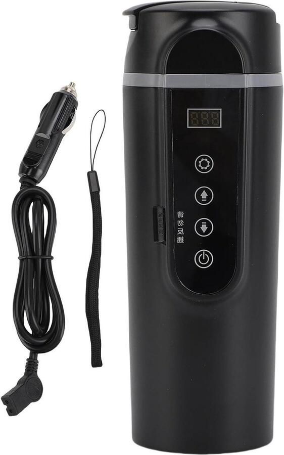Draagbare Waterkoker Verwarmde Beker Reis Warme Dranken Onderweg Automatische Temperatuurregeling 500 ml Zwart