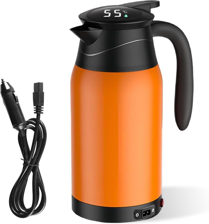 Draagbare Waterkoker voor Auto 12V 1000 ml Lekvrij met Temperatuurweergave