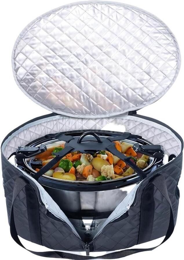 Draagtas voor slowcooker Crockpot-tas Maaltijden vervoeren Geïsoleerde vulling 16 x 11.5 x 9 inch Grijs