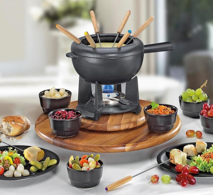 Draaibaar Fondue Plateau Serveertafel Hout Gezellige Avonden Kogelgelagerd Draaimechanisme Diameter 40.5 cm Houtkleur