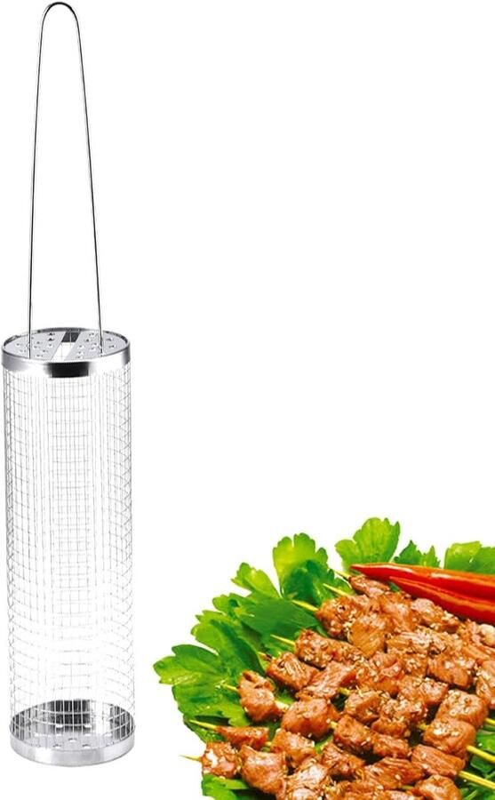 Draaibaar Grillframe Grillmand Roterend Gelijkmatig Grillen 360 Graden Rotatie 324 x 96 cm Zilver